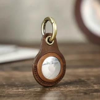 Apple AirTag Key Ring Genuine Leather Pendant with Brushed Metal Ring