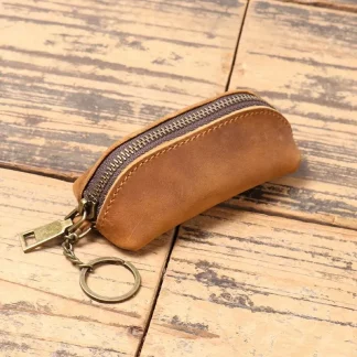 Genuine Leather Key Purse Vintage Zipper Clutch Wallet Retro Credit Card Holder Card Case Key Holder Organizer Pouch