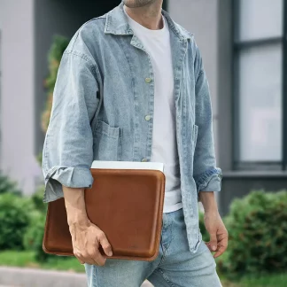 Genuine Leather Sleeve Case For Macbook | Protective Leather Case Computer Bag
