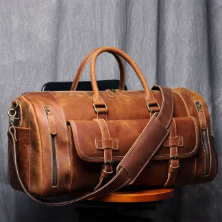 Vintage Crazy Cow Genuine Leather Travel Bag Large Luggage Bag Men Leather Duffle Bag Large Weekend Bag Tote Big