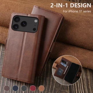 Thin Smooth Leather Wallet Case for For iPhone 17 / 17 Air / 17 Pro / 17 Pro Max